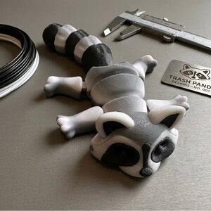 3D Printed Articulated Raccoon | Flexi Trash Panda Fidget Toy Gray Black White